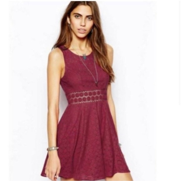 Free People Daisy Cut Out Skater Dress Women 4 Maroon Red ASO Taylor Swift Boho - Picture 2 of 12